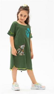 فستان قصير أخضر مطرز بناتي