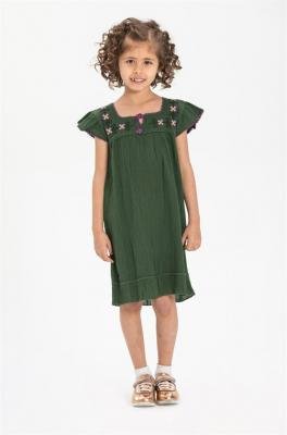 فستان ميدي أخضر كلاسيك بناتي