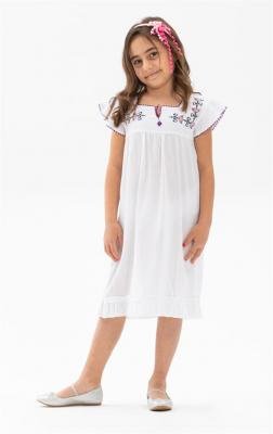 فستان ميدي أبيض كلاسيك بناتي